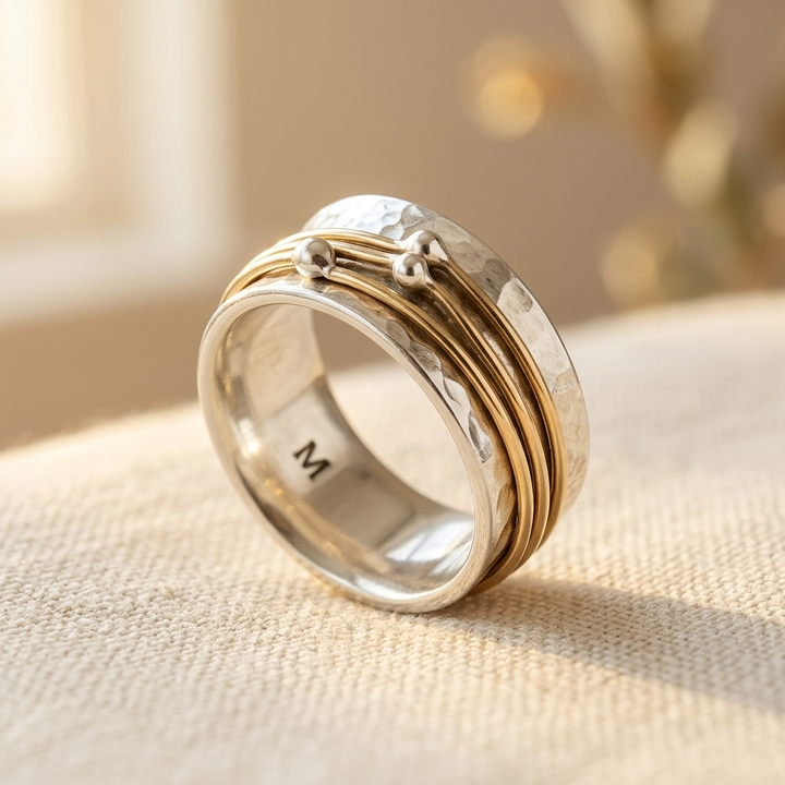 Vintage Mixed Gold Layered Silver Spinner Comfort Ring