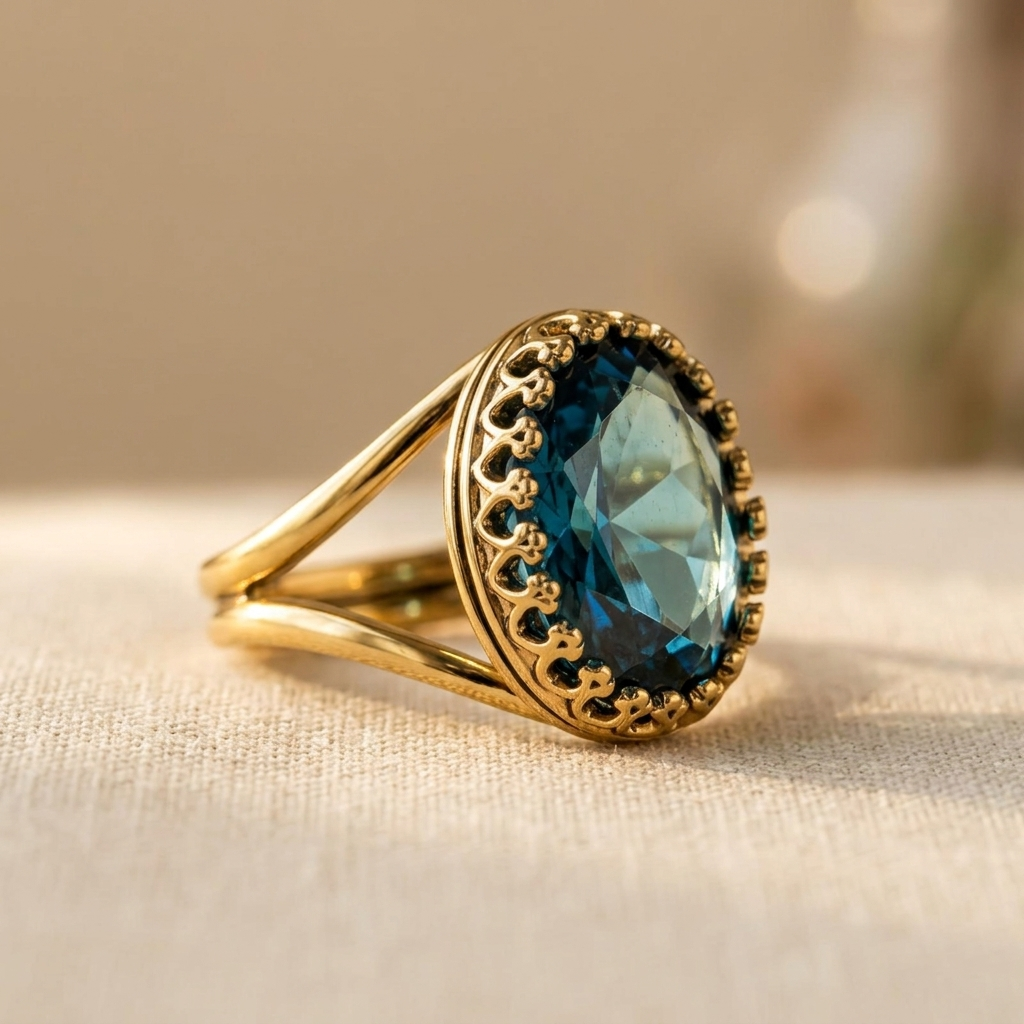 Vintage-geïnspireerde vergulde ring met ingelegde ovale zirkonia
