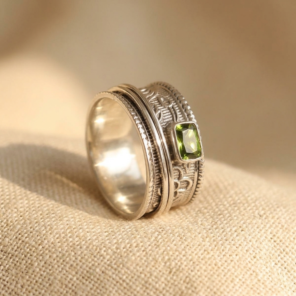 Geometric Design Silver Plated Ring with Zirconia Stone