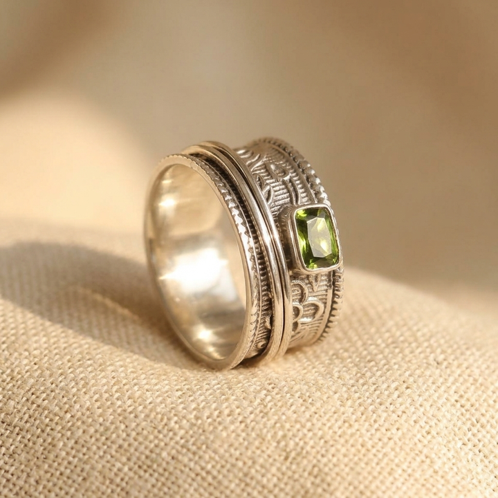 Geometric Design Silver Plated Ring with Zirconia Stone