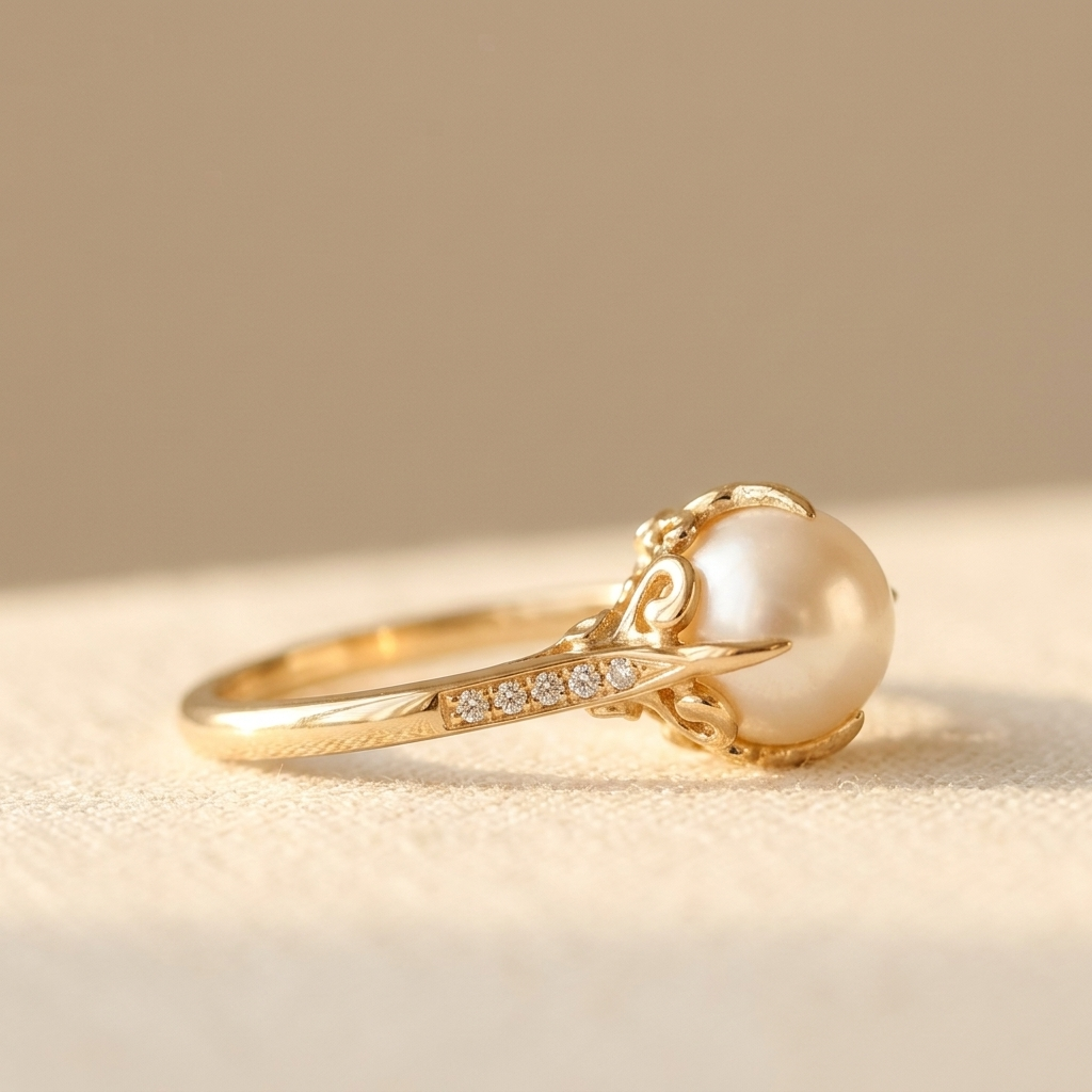 Vintage vergulde ring in Latijnse stijl met parel en zirkonia