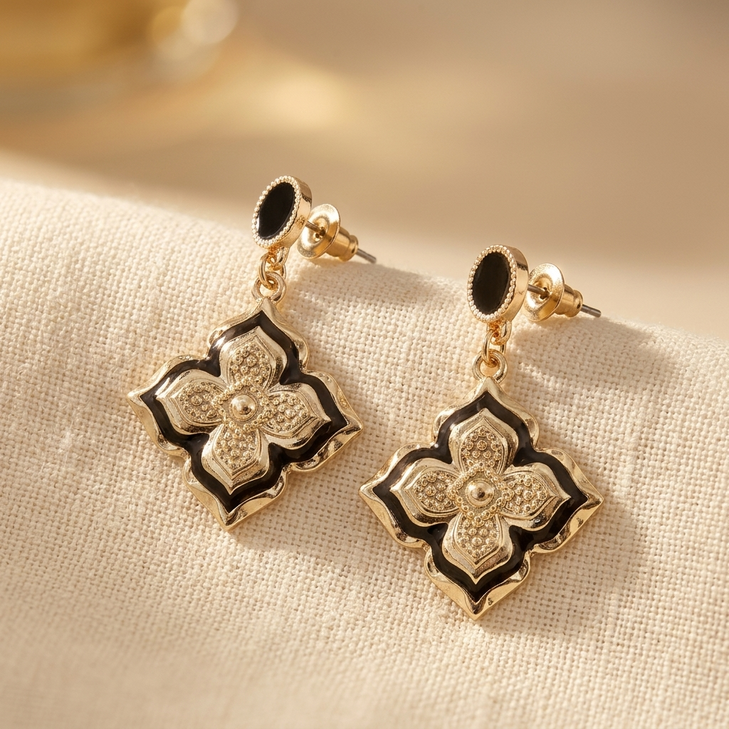 Vintage Four-Leaf Clover Flower Drop Earrings