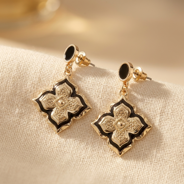 Vintage Four-Leaf Clover Flower Drop Earrings