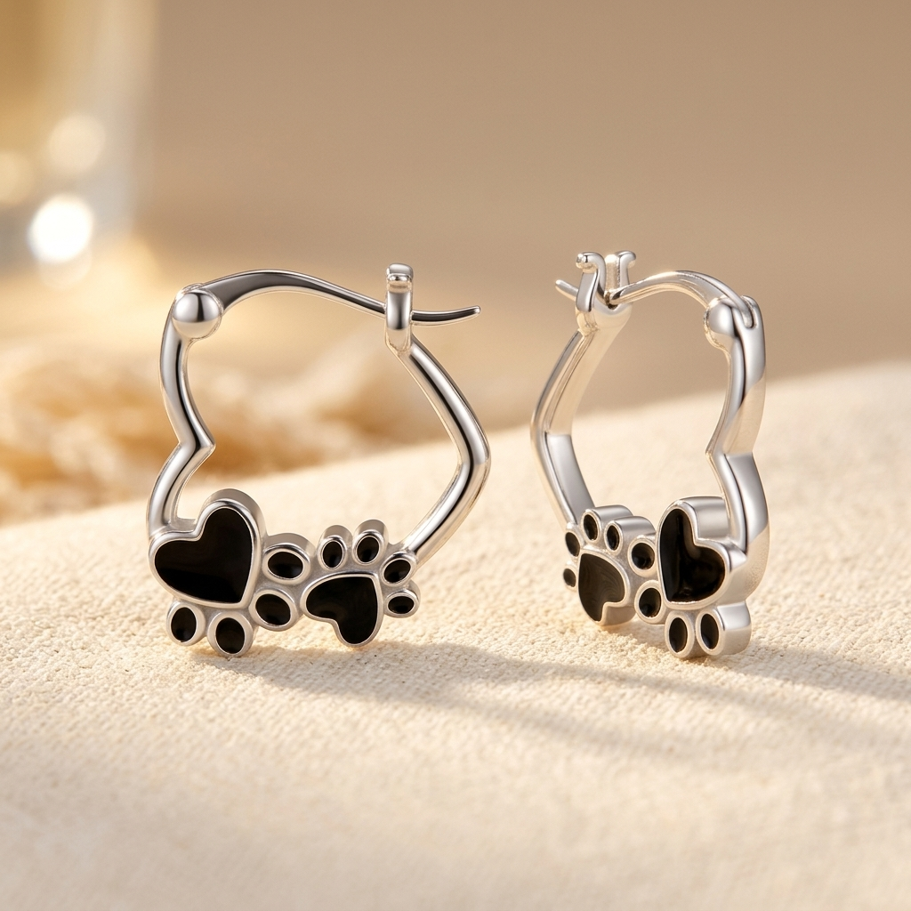 Huggie earrings with heart and black enamel