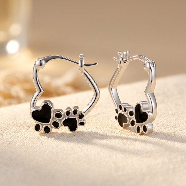 Huggie earrings with heart and black enamel