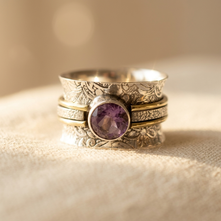 Bohemian Amethyst Crystal Meditation Band Ring