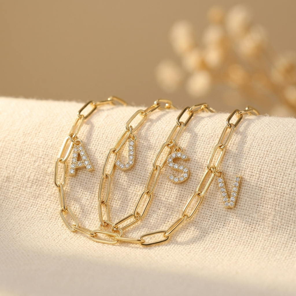Dainty Paperclip Letter Initial Bracelet