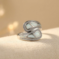 Vintage Bohemian White Opal Stone Silver Plated Ring