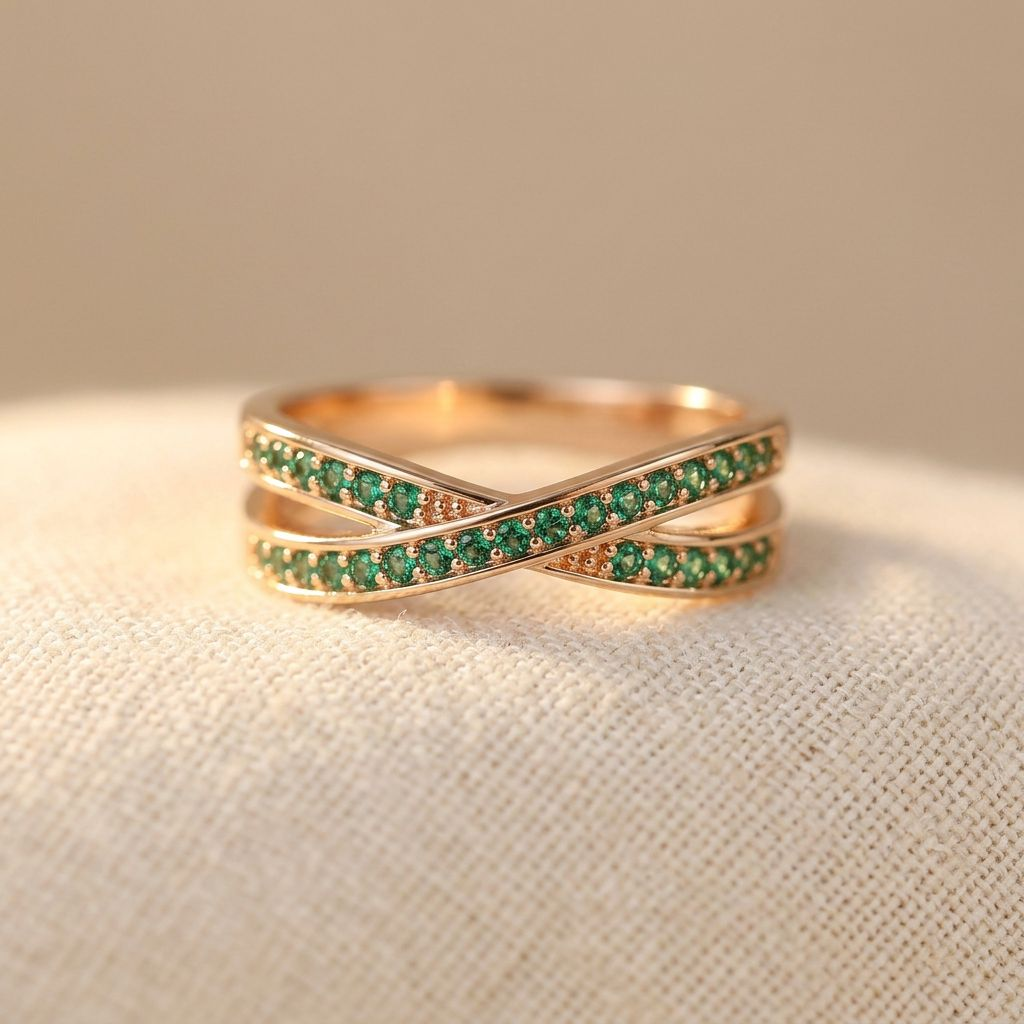 Elegante minimalistische vergulde gedraaide crossover ring met zirkonia