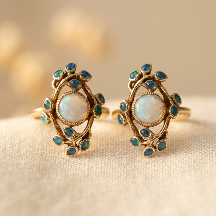 Vintage Gold Plated Blue Opal Crystal Ring
