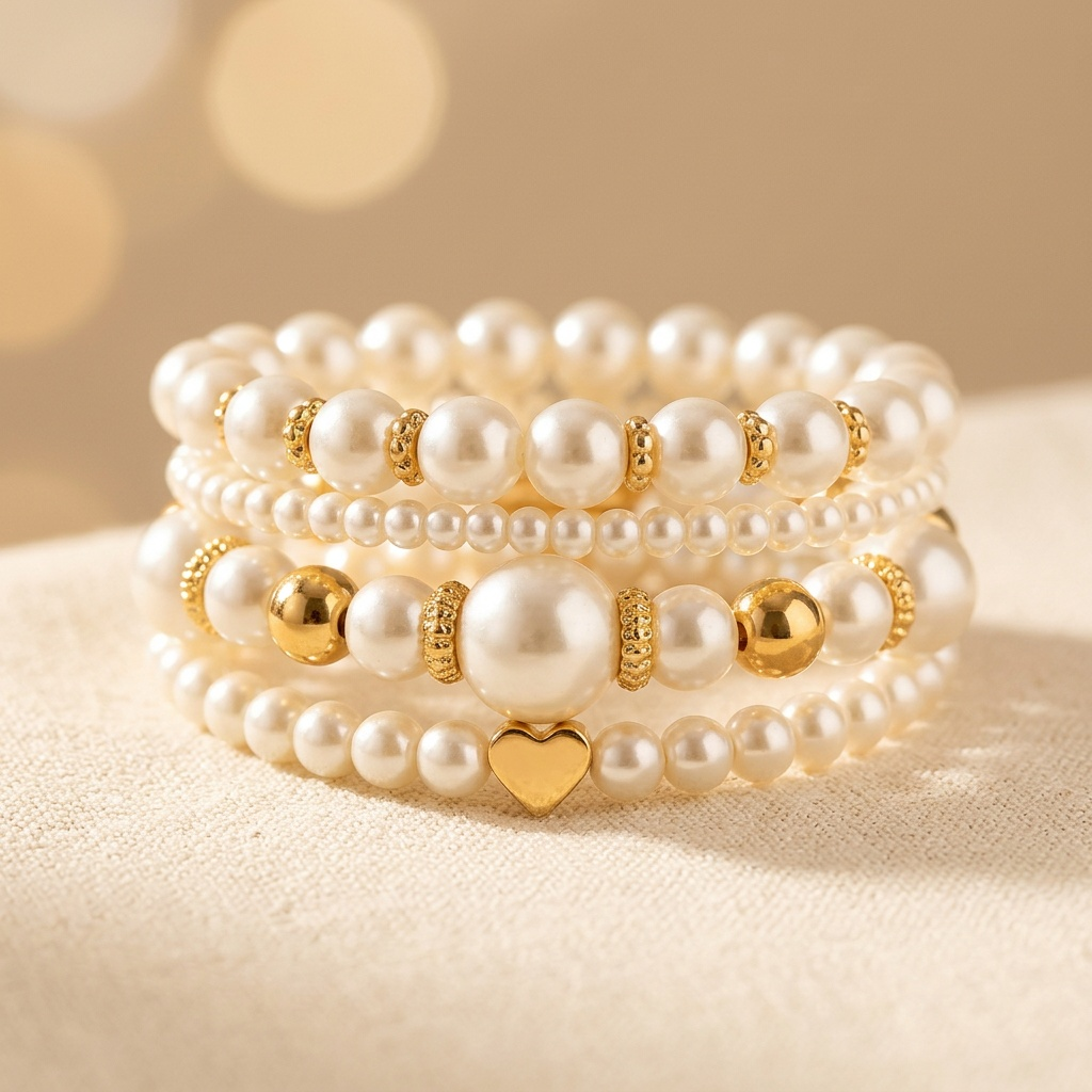 Bold Gold Accented Pearl Bracelet Stack