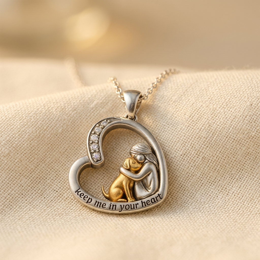 Zilveren hartketting met hond en zirkoniastenen