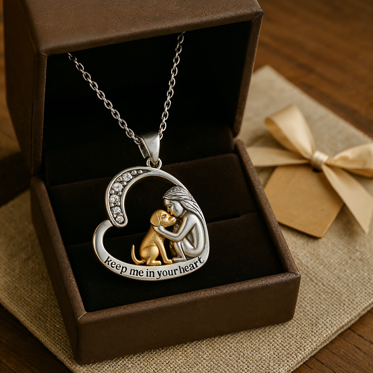 Zilveren hartketting met hond en zirkoniastenen