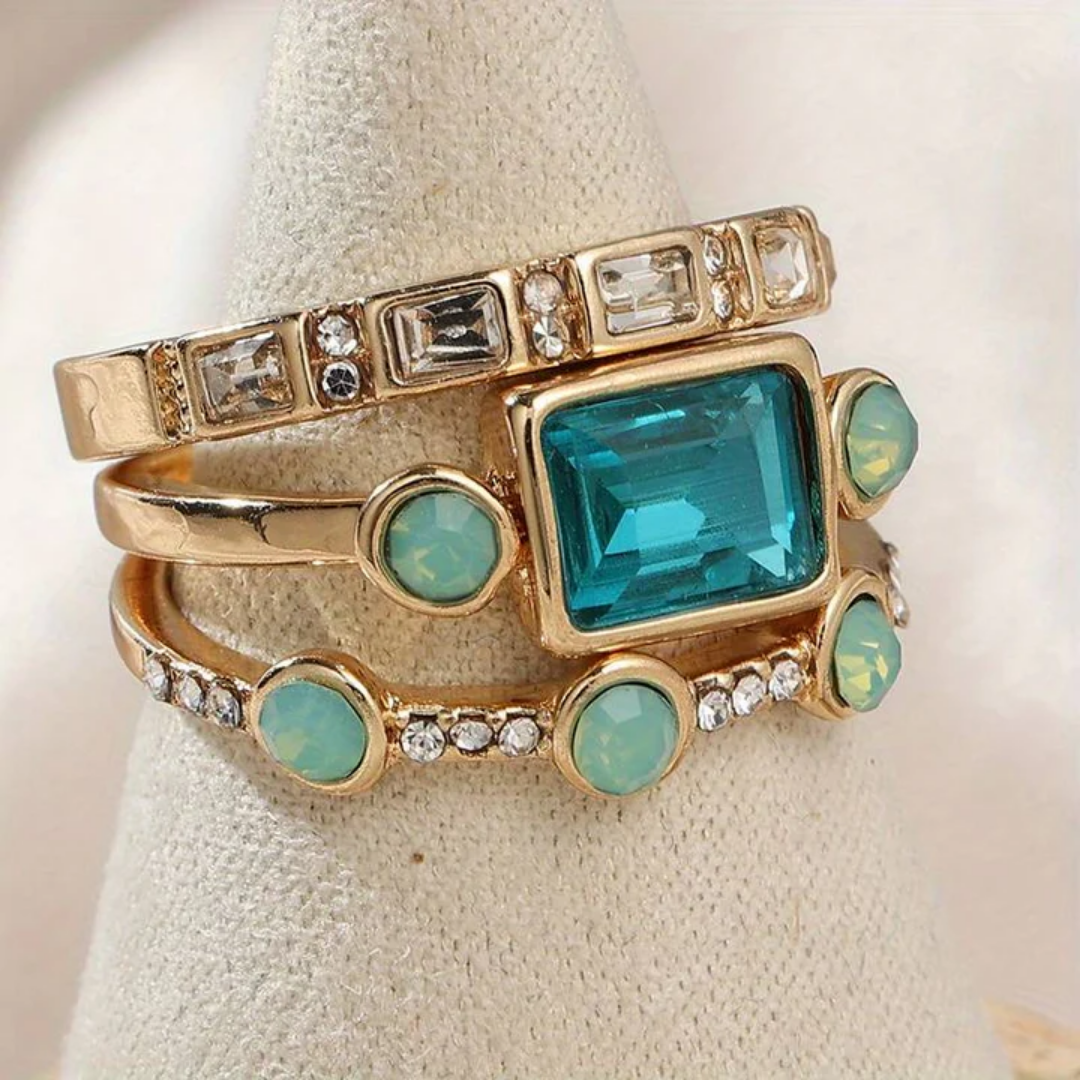 Vintage blauwe kristallen ringenset