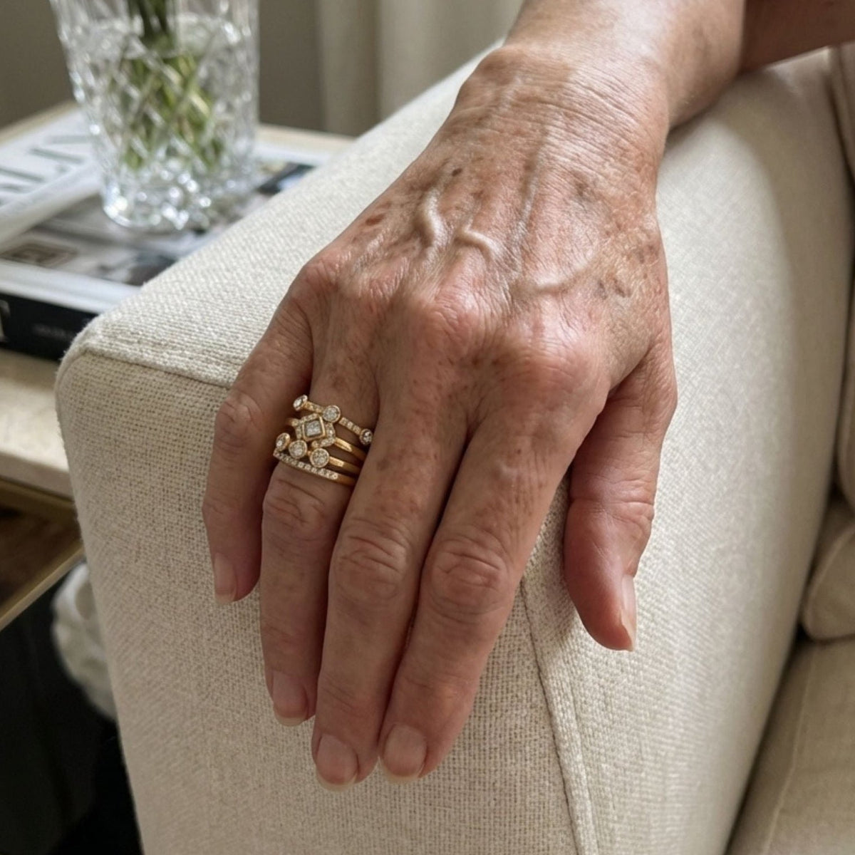 Vintage vergulde stapelbare ringenset geïnspireerd op art deco