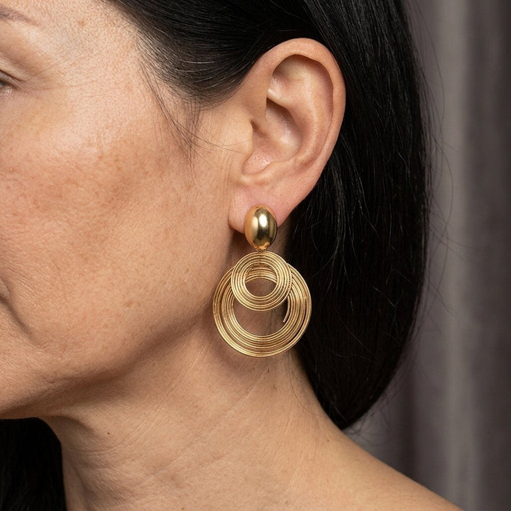 Golden Spring Coiled Double Layered Drop Earrings