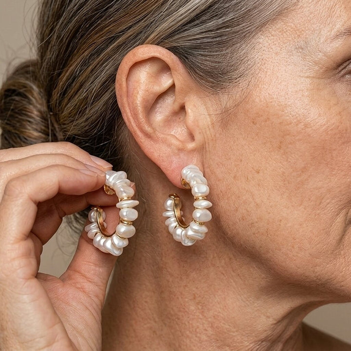 Bohemian Vintage Alloy Hoop Earrings with Baroque Pearl Accents