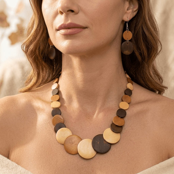 Bohemian Wooden Colorful Necklace And Earrings Jewelry Set