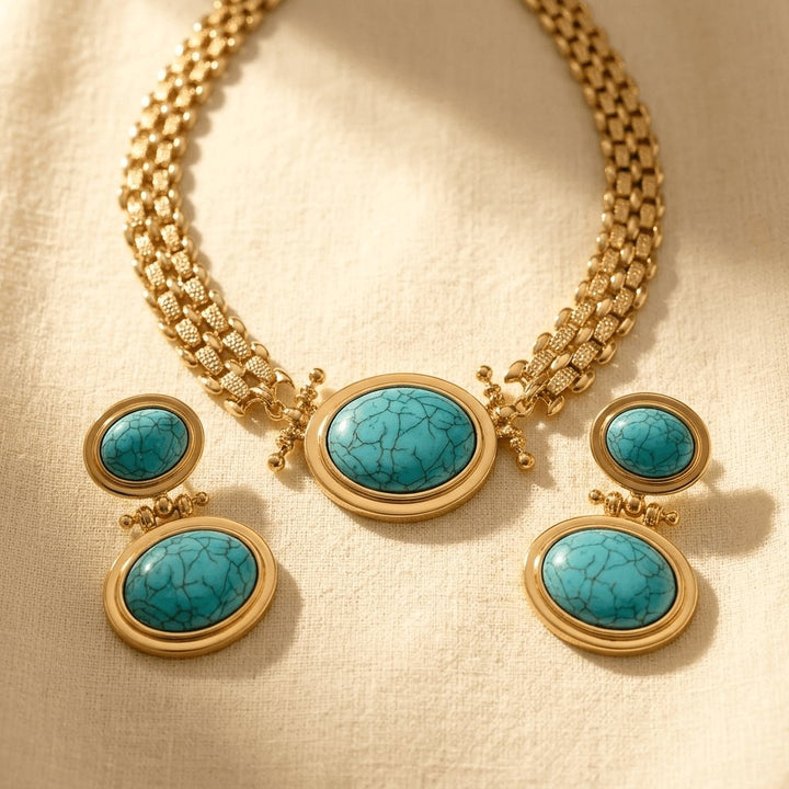 Individual Turquoise Necklace Earrings Set Jewelry Set