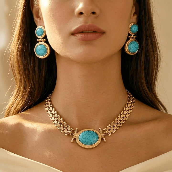 Individual Turquoise Necklace Earrings Set Jewelry Set