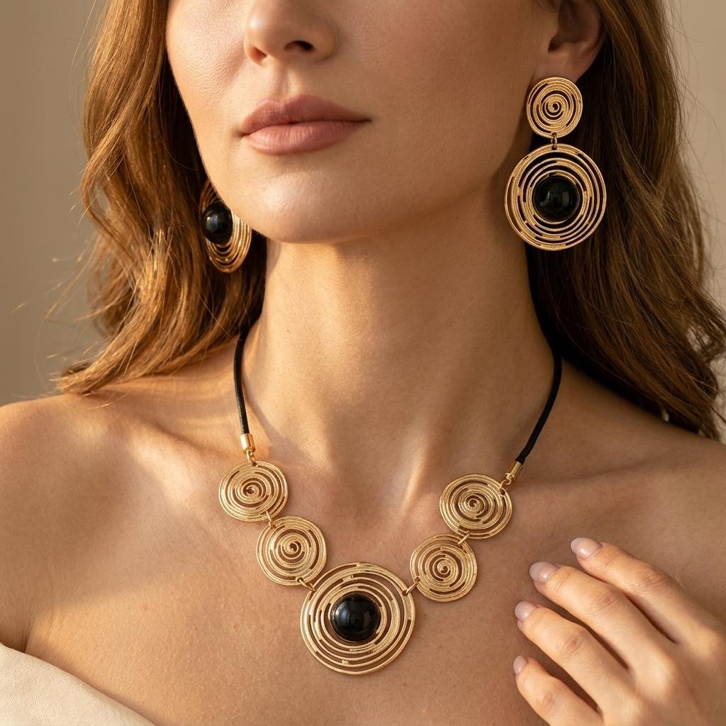 Vintage bohemien geometrische sieradenset van zwart acryl