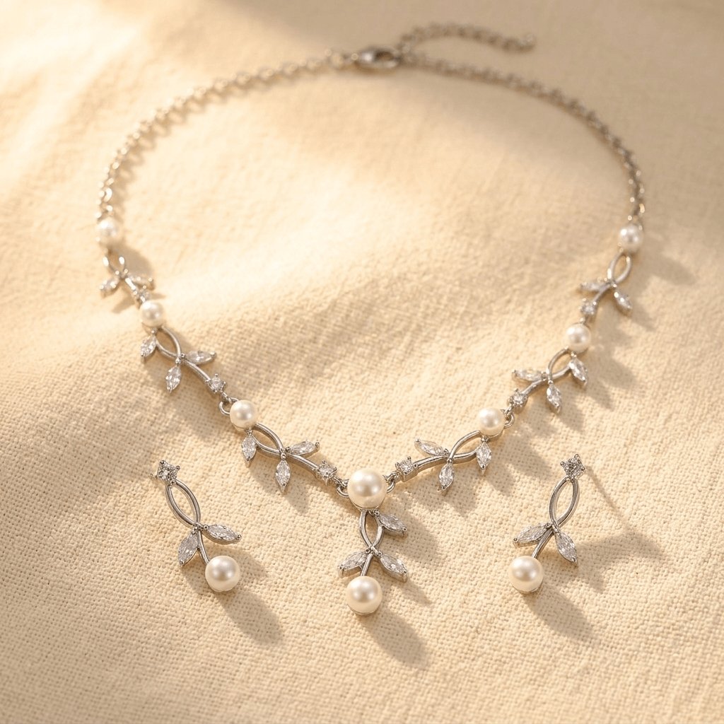 Silver Jewelry Set Necklace Earrings Jewelry Set