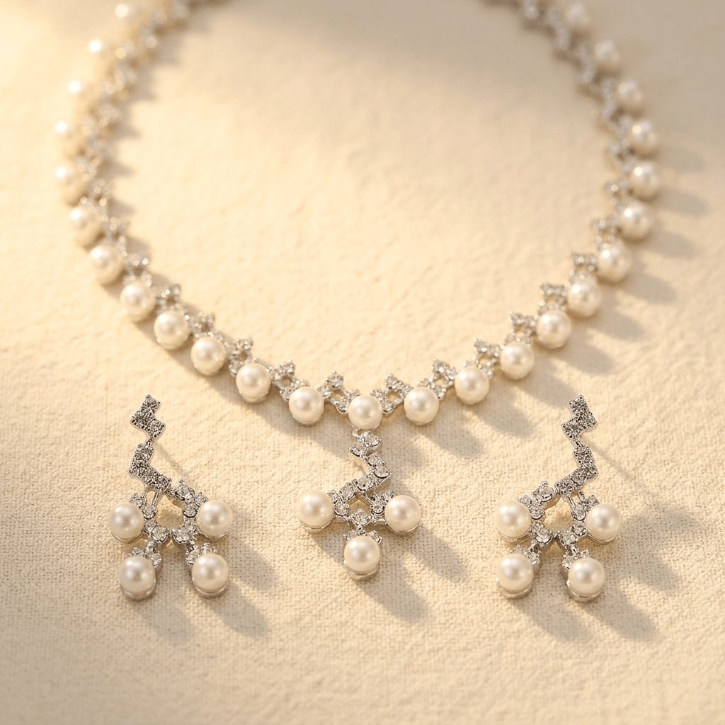 Parel geometrische sieradenset met ketting, armband en oorbellen