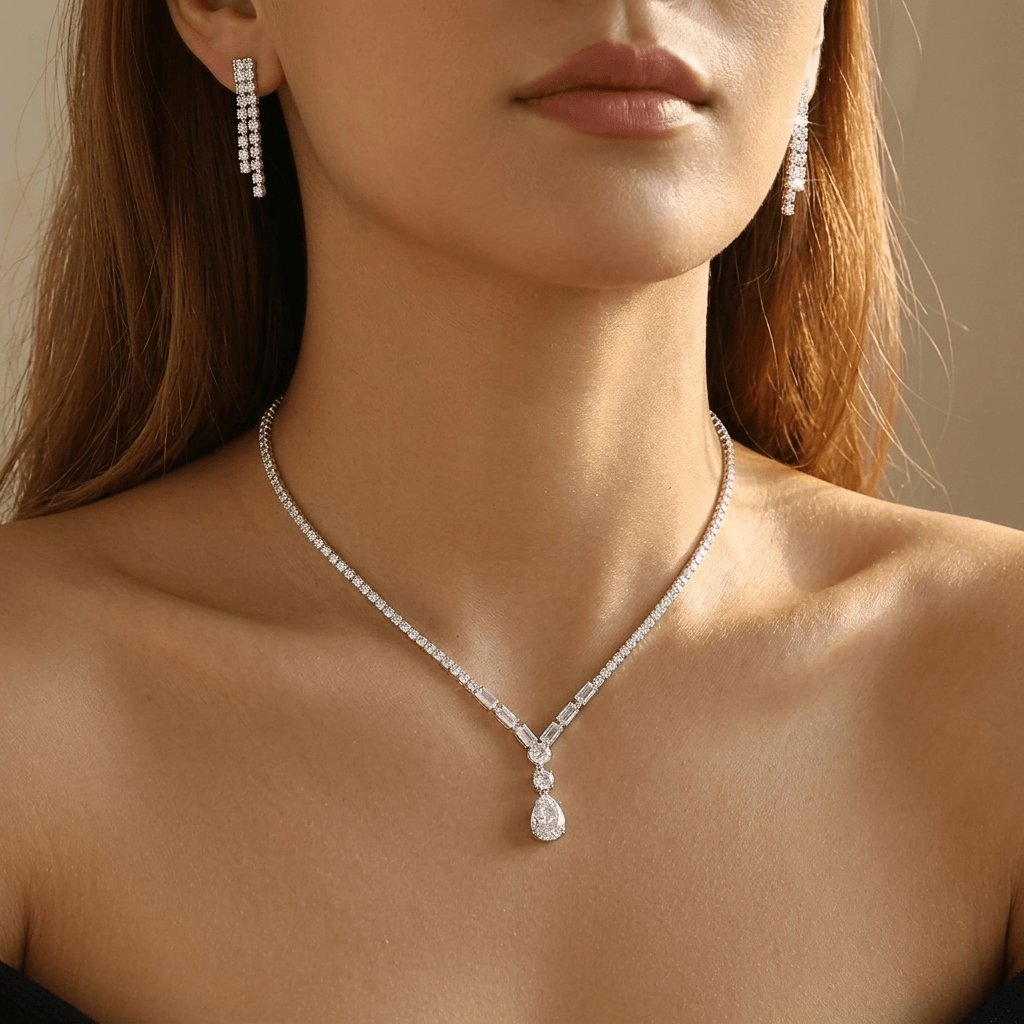 Sieradenset met druppelhanger ketting en oorbellen