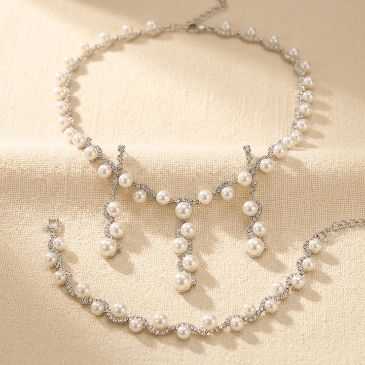 Pearl Jewelry Set Necklace Earrings Bracelet Jewelry Set