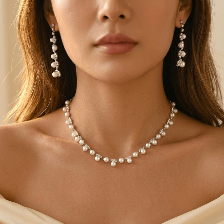 Pearl Jewelry Set Necklace Earrings Bracelet Jewelry Set