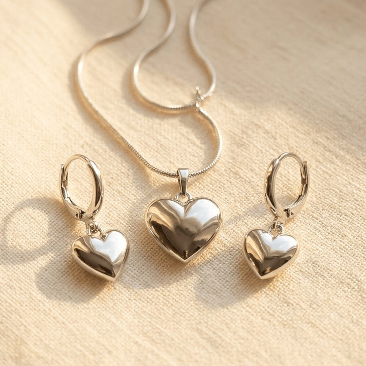 Heart Collar Hoop Earrings Jewelry Set