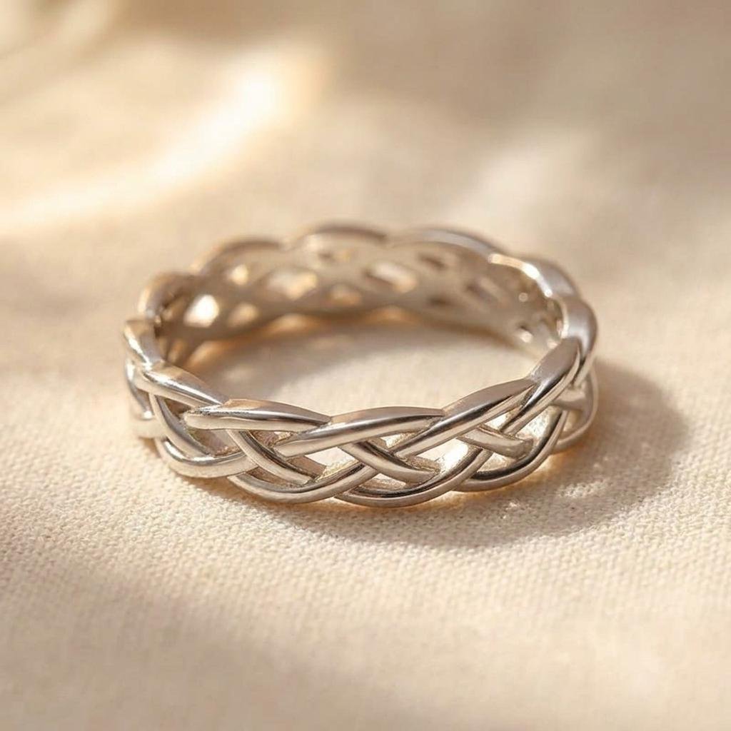 Gedraaide zilverkleurige gevlochten ring