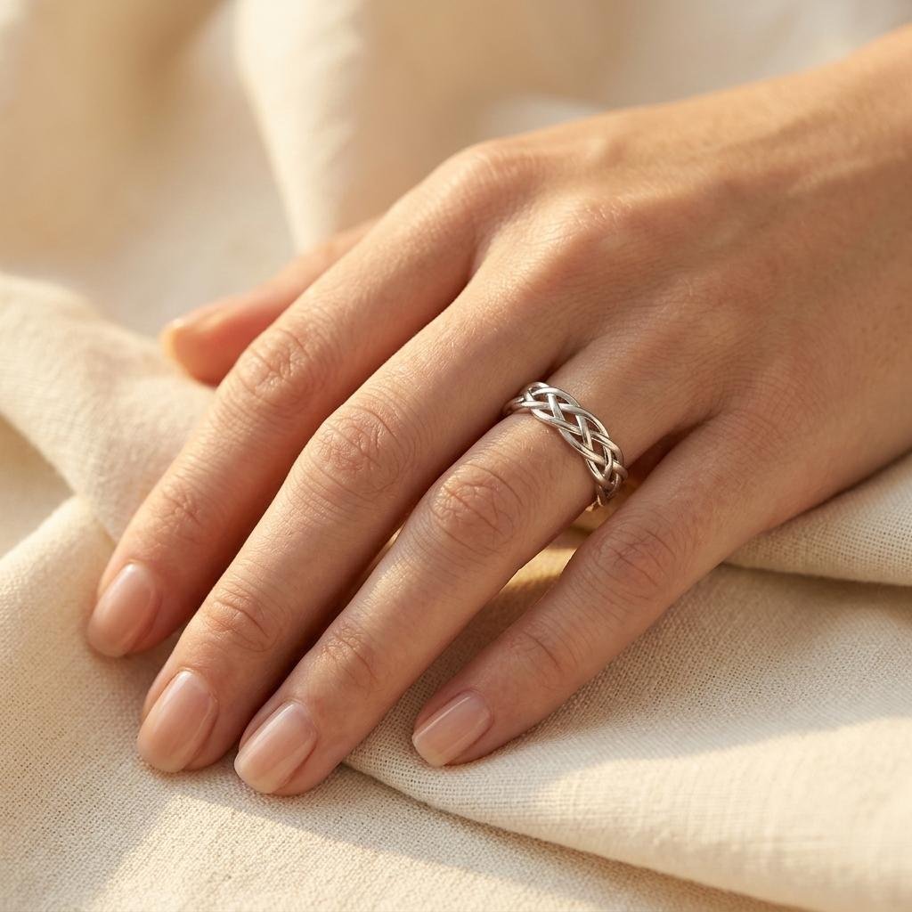 Gedraaide zilverkleurige gevlochten ring