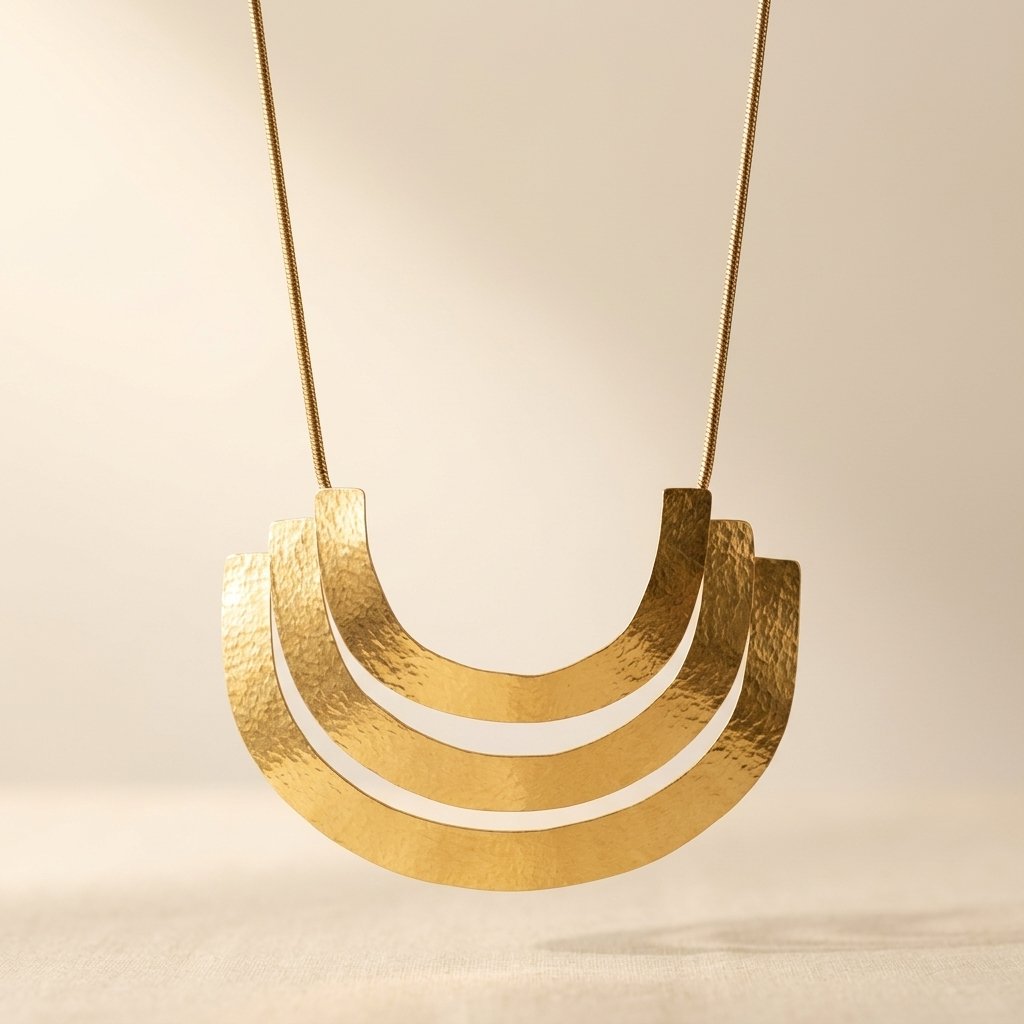Sculpturale gehamerde goudkleurige statement ketting