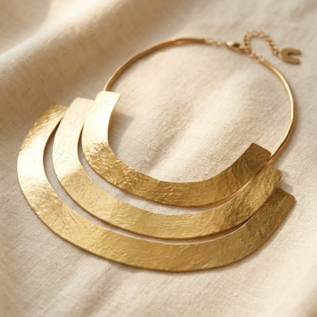 Sculpturale gehamerde goudkleurige statement ketting