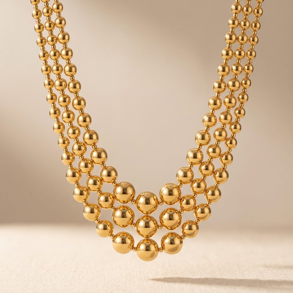 Chunky goudkleurige kralen gelaagde statement ketting