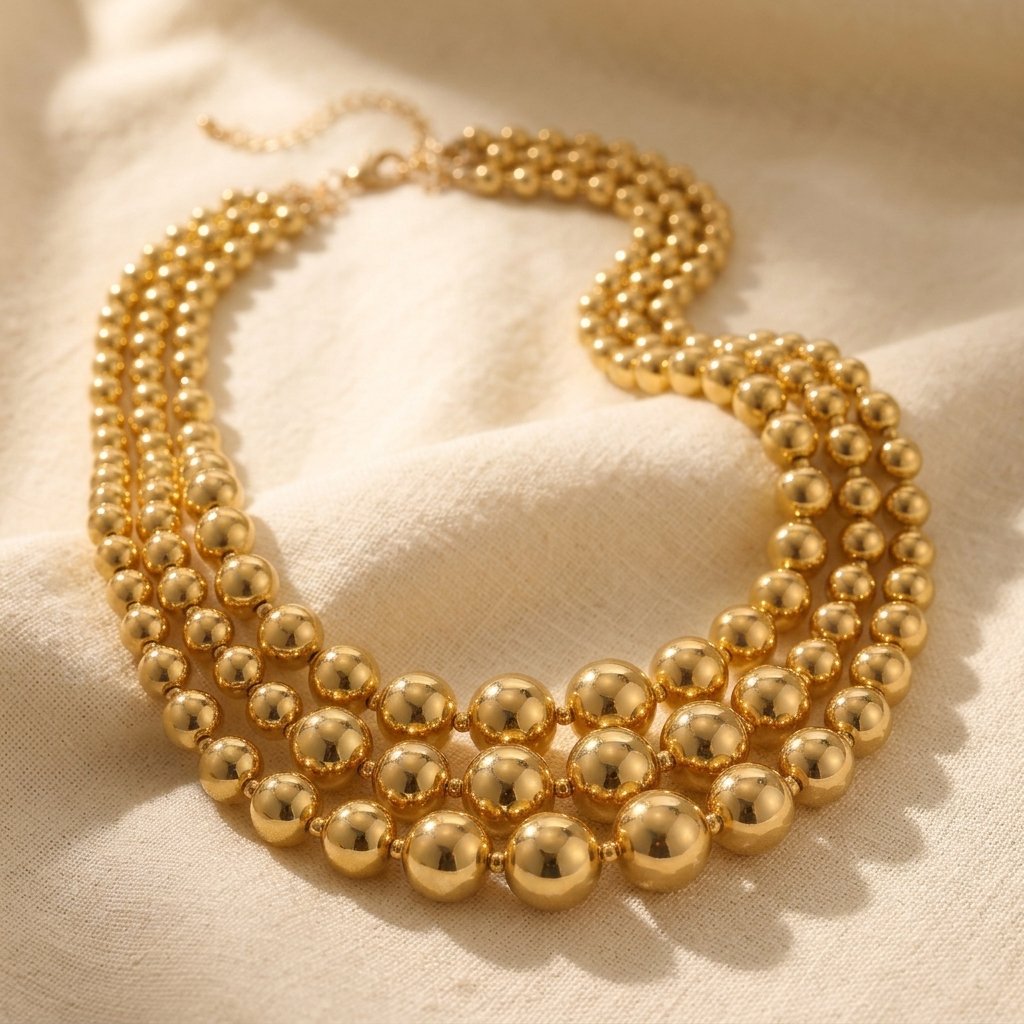 Chunky goudkleurige kralen gelaagde statement ketting