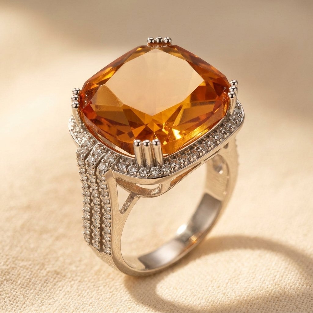 Vierkante ring ingelegd met rode zirkonia