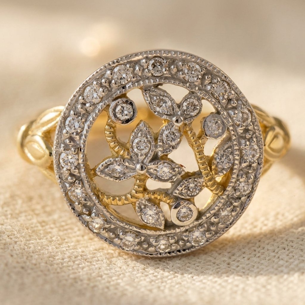 Tweekleurige zirkonia ring met bloemencluster