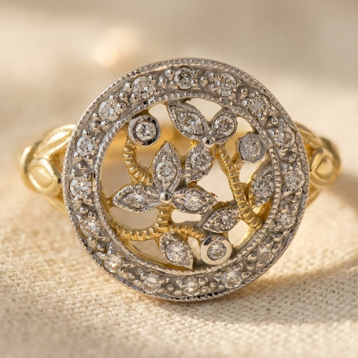 Two Tone Floral Cluster Zirconia Ring