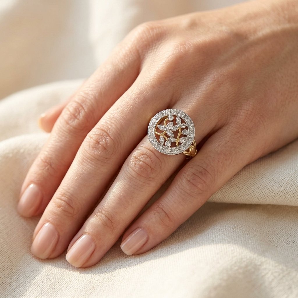 Tweekleurige zirkonia ring met bloemencluster