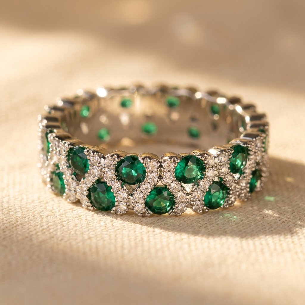 Vintage vergulde sterring met groen zirkonia