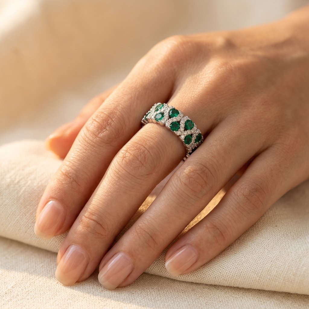 Vintage vergulde sterring met groen zirkonia