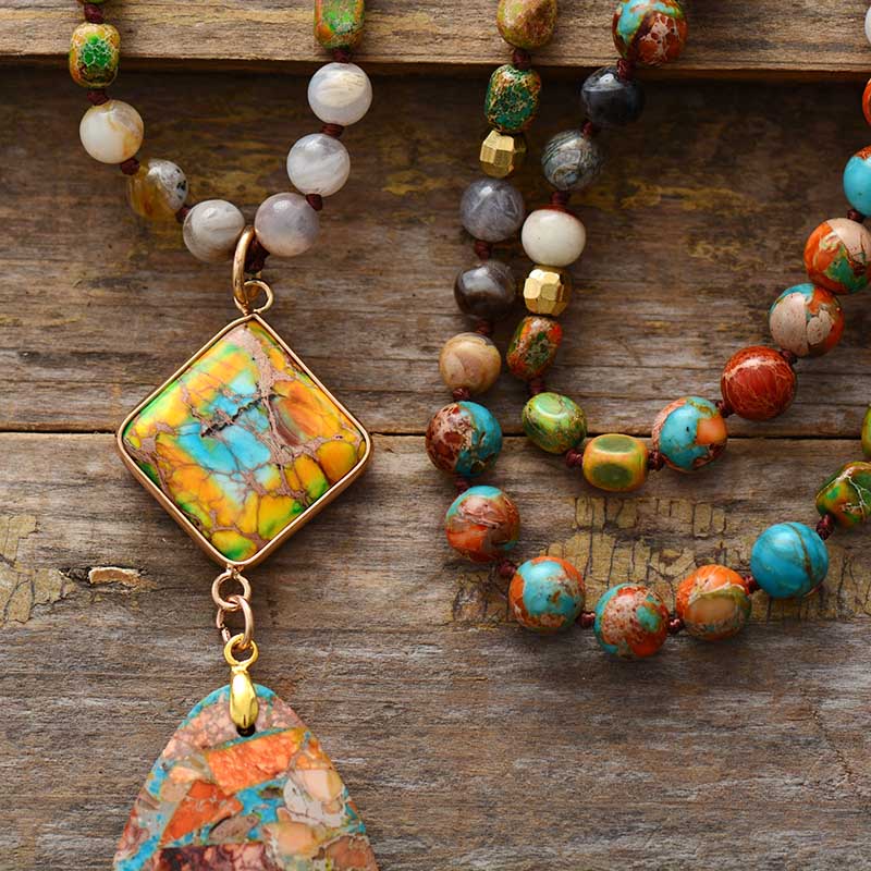 Meerkleurige jaspis spirituele ketting met hanger