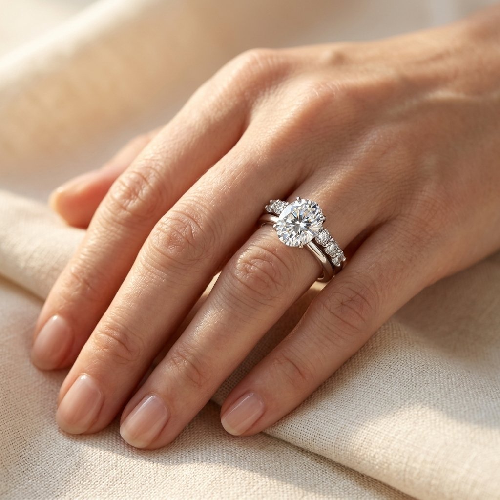 Zilverkleurige ovale moissaniet ring met zijstenen