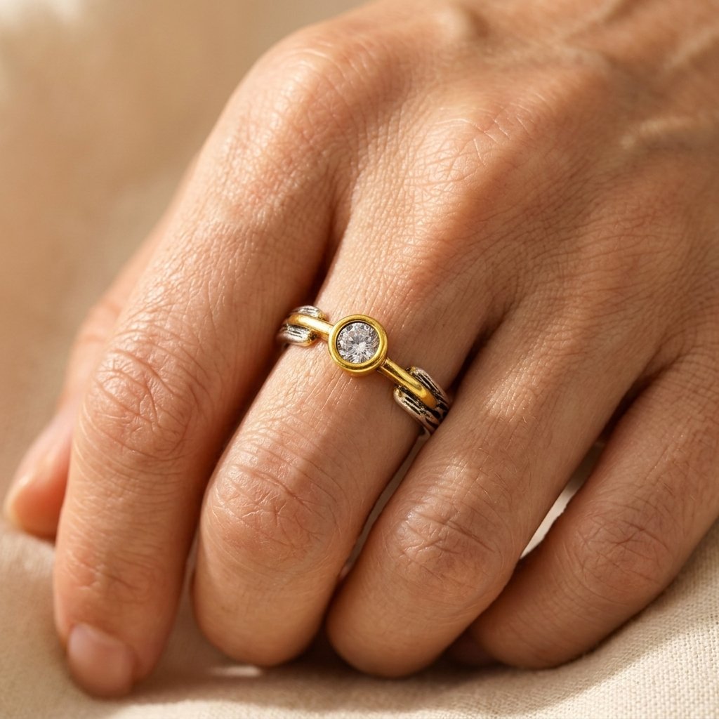 Retro tweekleurige gehamerde zirkonia ring