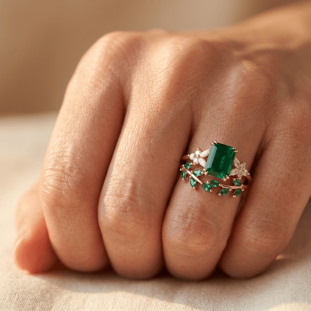 Elegant Green Transparent Cut Engagement Ring