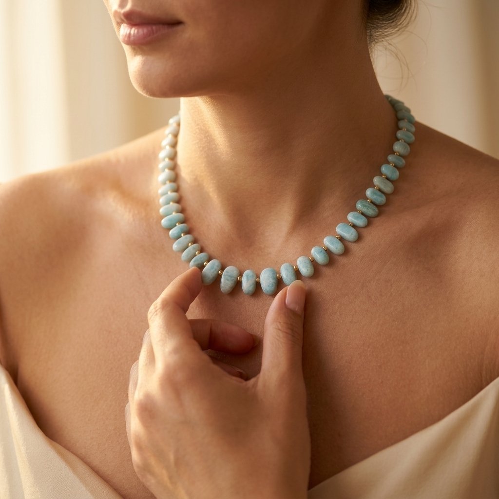 Boho goudkleurige aquamarijn tonkralen ketting