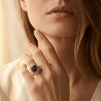 Vintage Boho Blue Zirconia Oxidized Band Ring