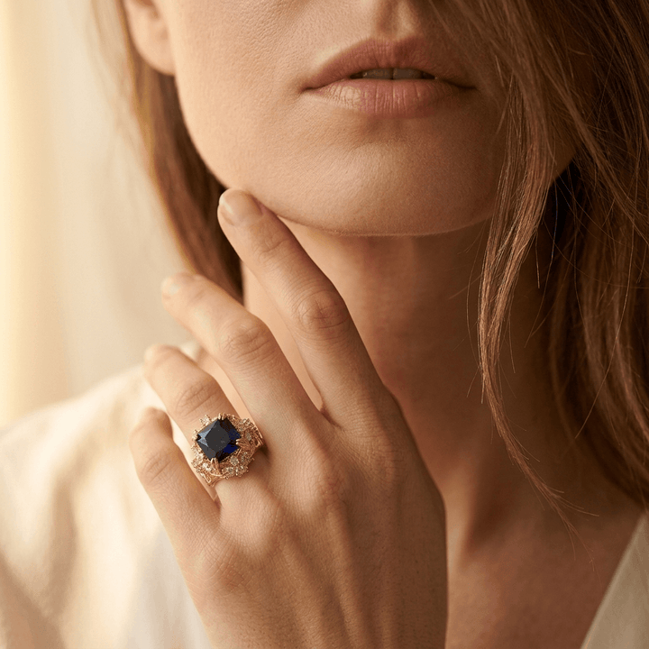 Vintage Boho Blue Zirconia Oxidized Band Ring
